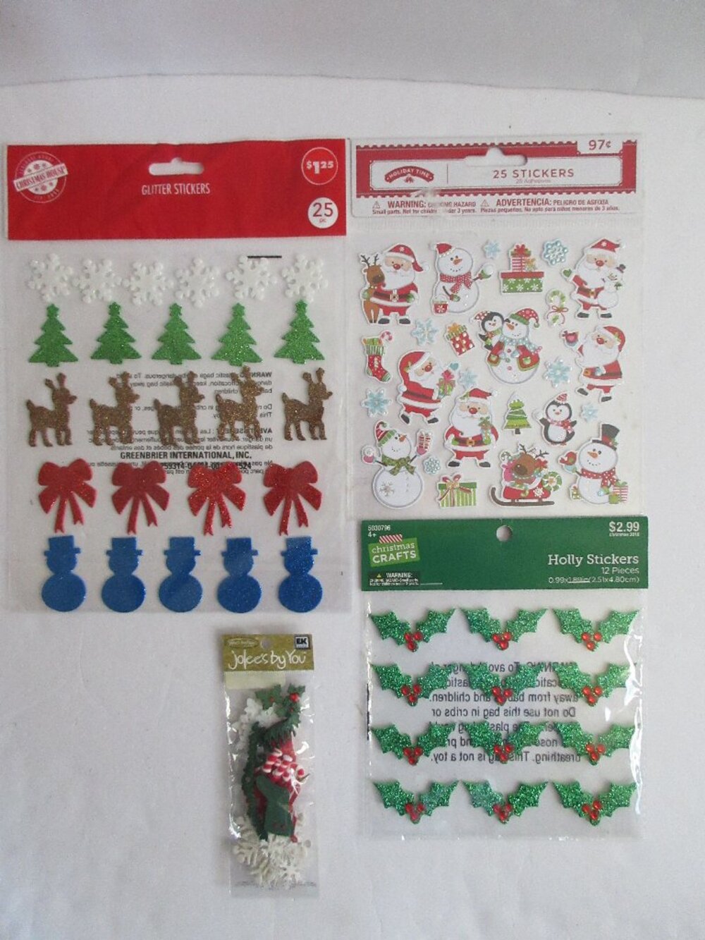 4 Packs Christmas Stickers Glitter Holly, Jolee's, Santa DIY Decor Scrapbooking